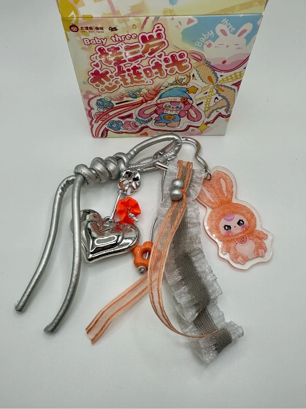 Baby Three BB3 Acrylic Keychain Love Chain Bag Charm Heart Carabiner Clip Orange
